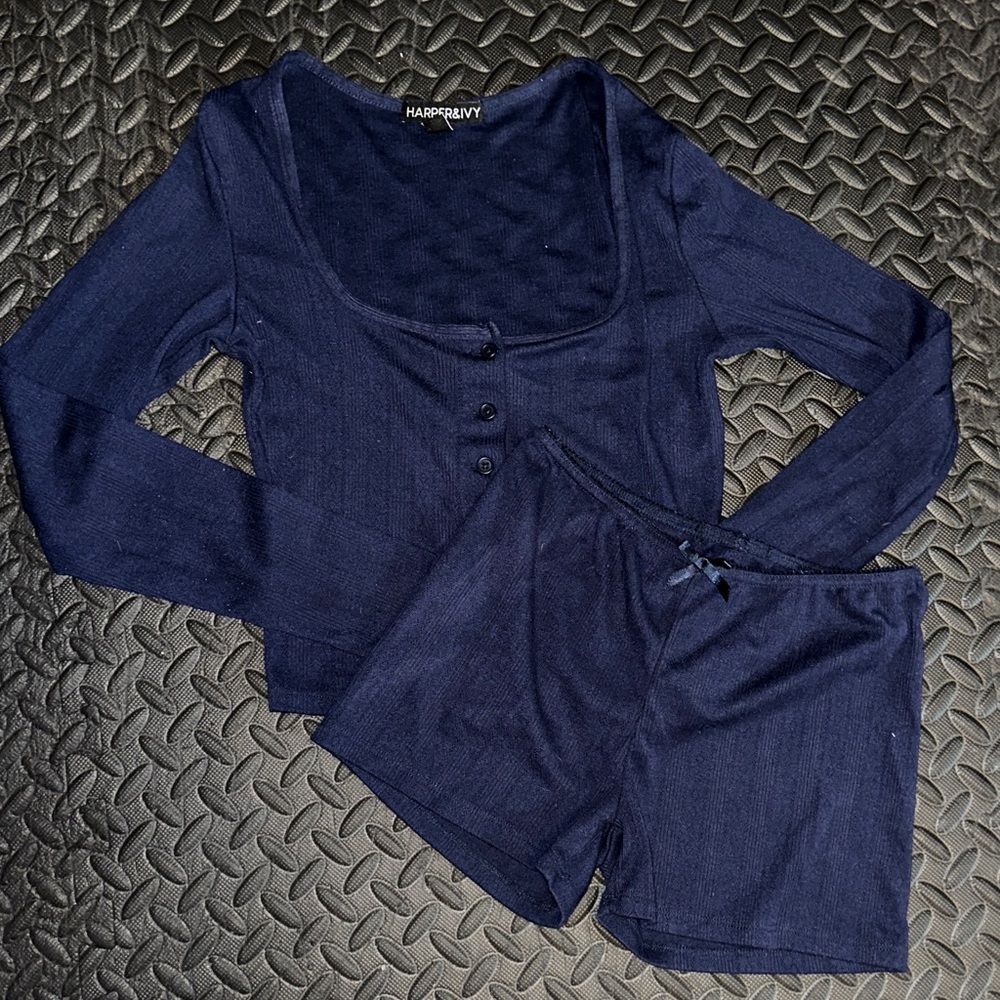 Harper Women's Navy Buttoned Pajama Set